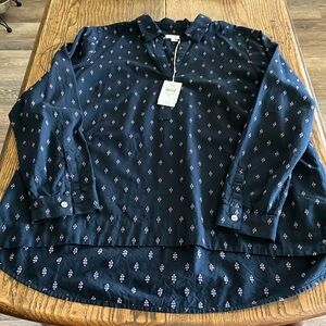 Women’s J Jill M Cotton Navy/Orange Tunic top lightweight Long sleeves medium